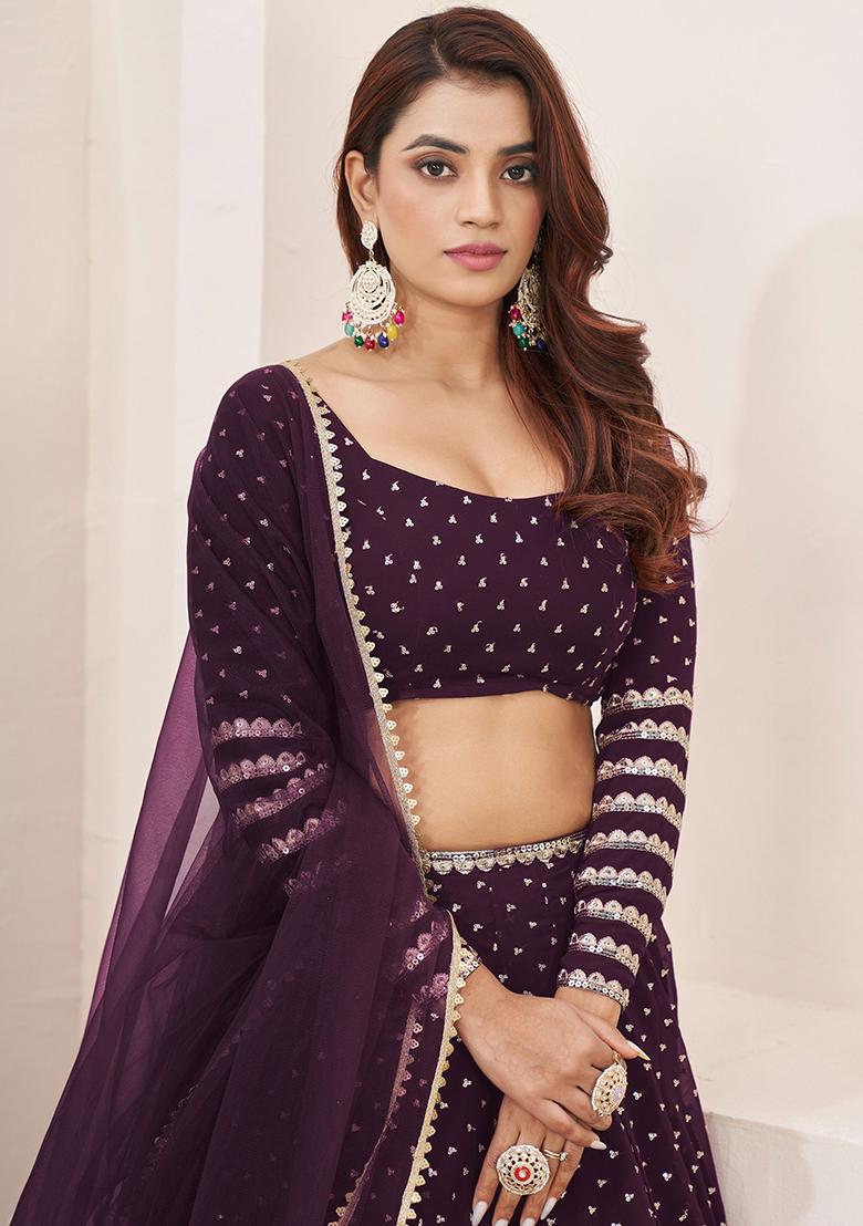 Purple Sequin Embroidered Georgette Lehenga Set
