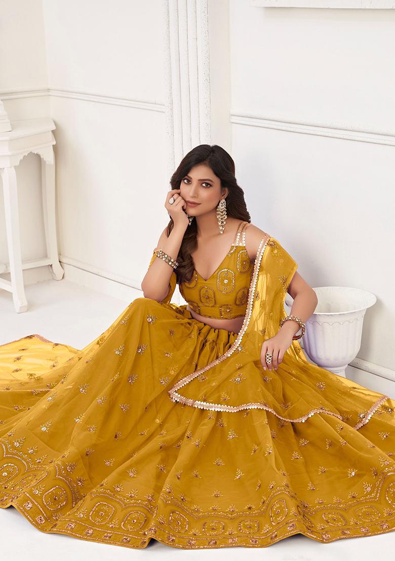 Yellow Sequin Embroidered Net Lehenga Set