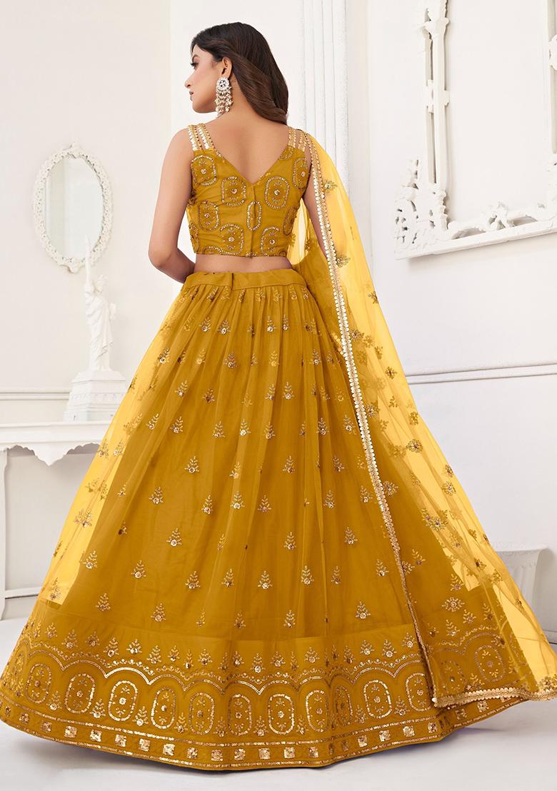 Yellow Sequin Embroidered Net Lehenga Set
