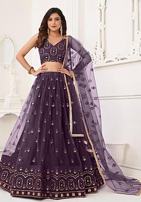 Purple Sequin Embroidered Net Lehenga Set