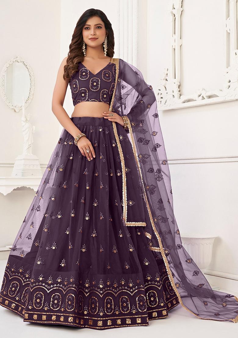 Purple Sequin Embroidered Net Lehenga Set