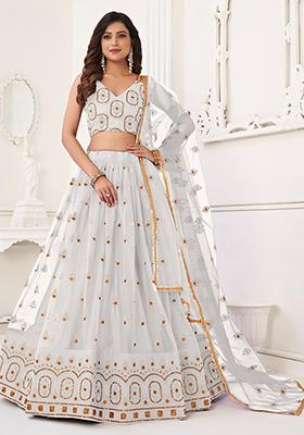 White Sequin Embroidered Net Lehenga Set