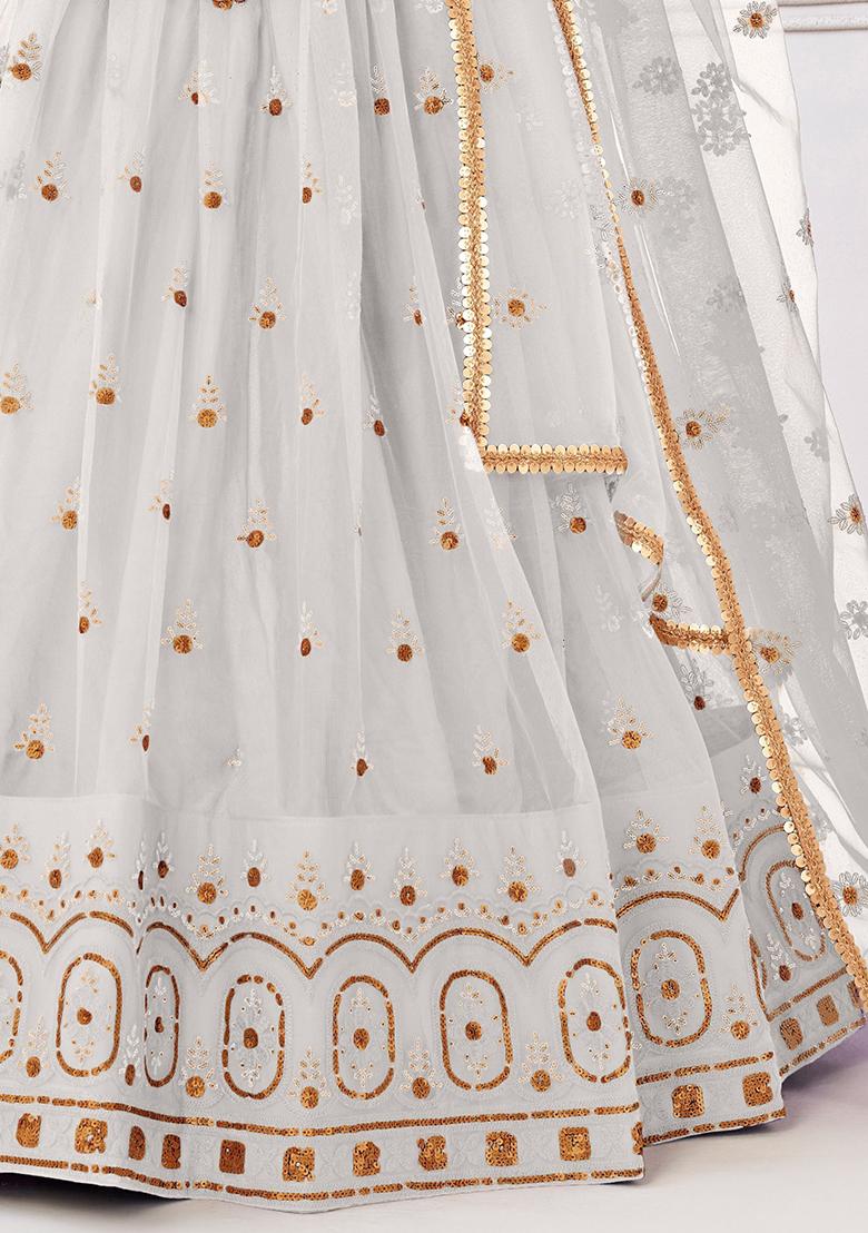 White Sequin Embroidered Net Lehenga Set