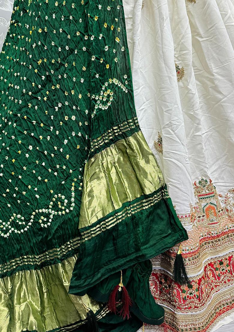 White Embroidered Silk Lehenga Set