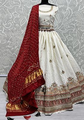 White Embroidered Silk Lehenga Set