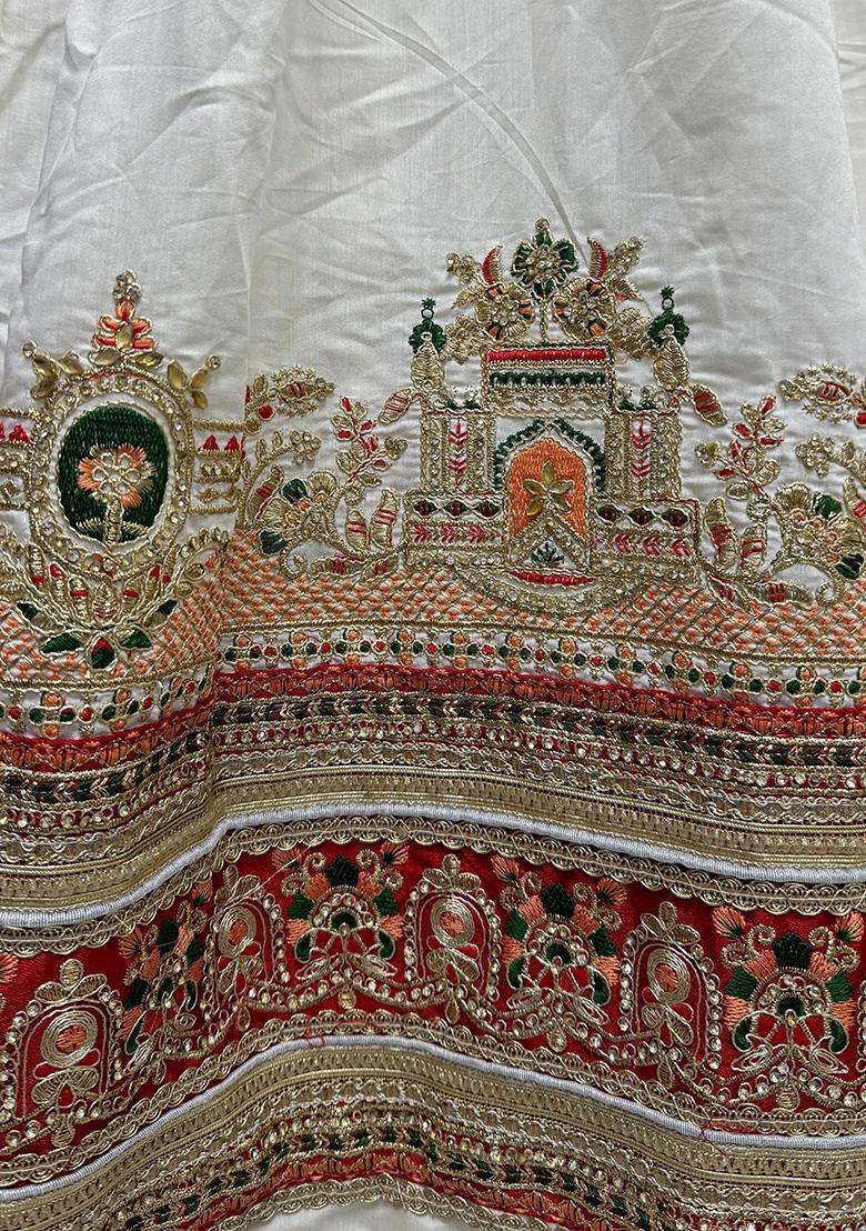 White Embroidered Silk Lehenga Set