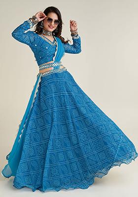 Sky Blue Bandhani Print Georgette Lehenga Set