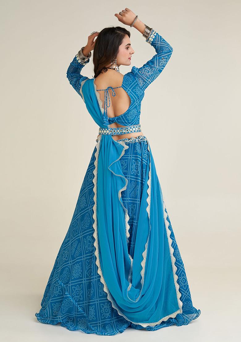 Sky Blue Bandhani Print Georgette Lehenga Set