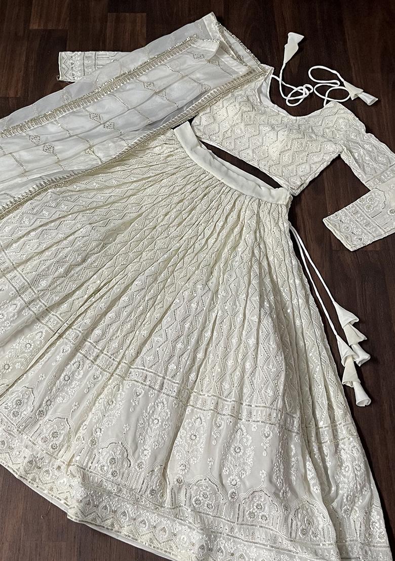 White Embroidered Georgette Lehenga Set