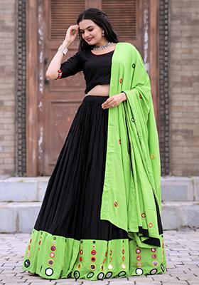 Black Mirror Work Rayon Lehenga Set