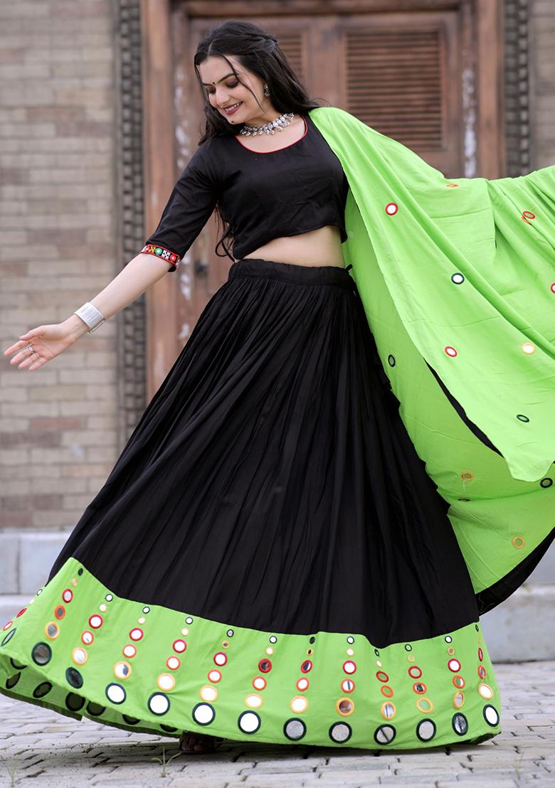 Black Mirror Work Rayon Lehenga Set