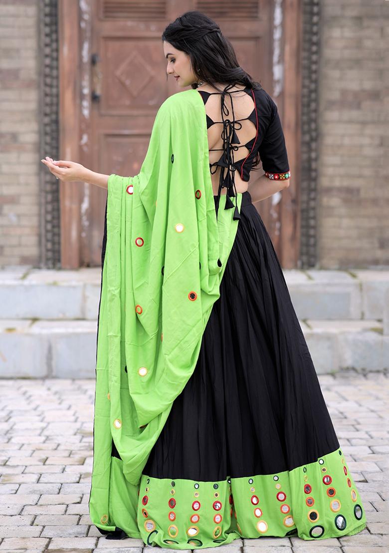 Black Mirror Work Rayon Lehenga Set