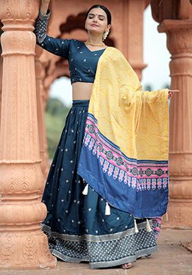 Blue Sequin Embroidered Silk Lehenga Set