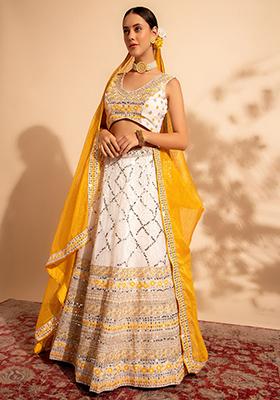White Sequin Embroidered Georgette Lehenga Set