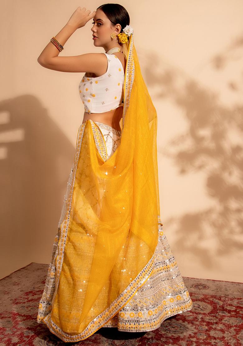 White Sequin Embroidered Georgette Lehenga Set