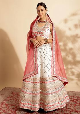 White Sequin Embroidered Georgette Lehenga Set