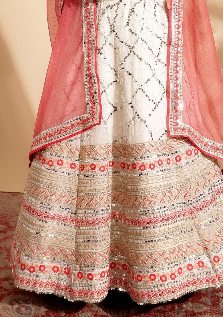 White Sequin Embroidered Georgette Lehenga Set
