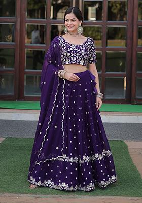 Purple Embroidered Georgette Lehenga Set