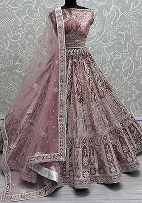 Pink Embroidered Velvet Lehenga Set