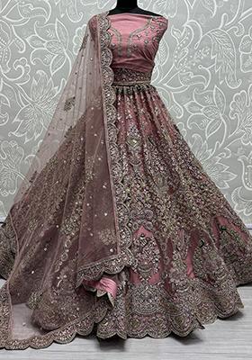 Pink Sequin Embroidered Net Lehenga Set