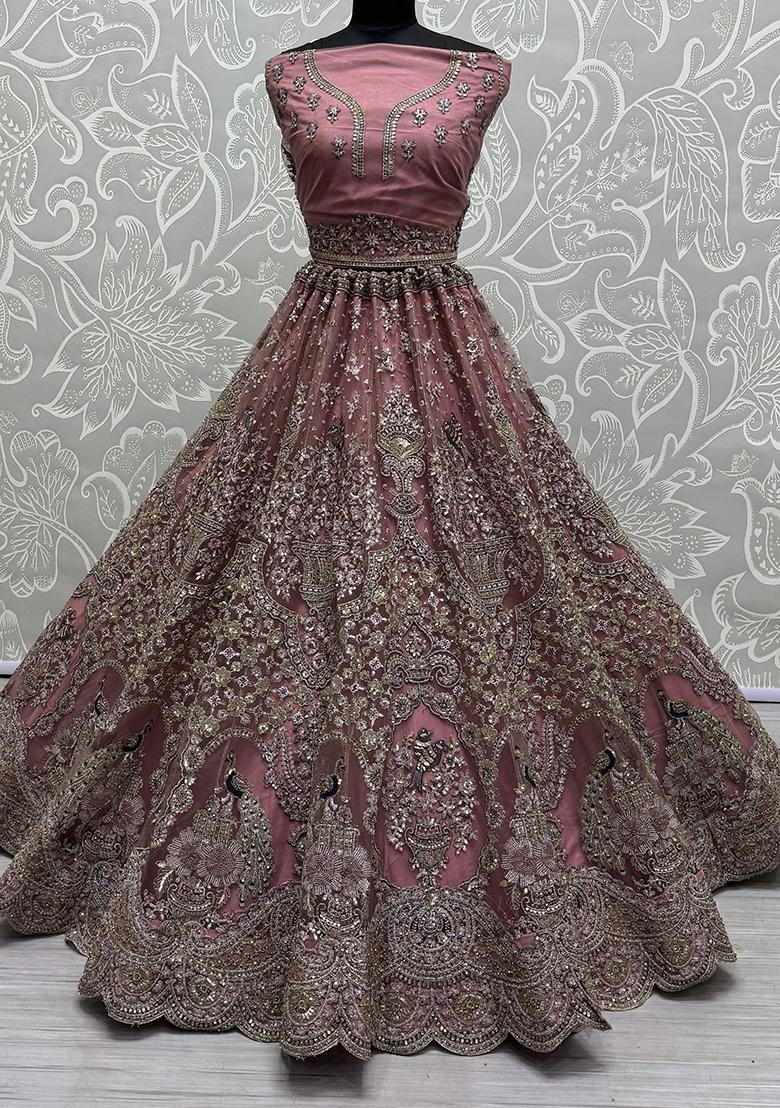 Pink Sequin Embroidered Net Lehenga Set