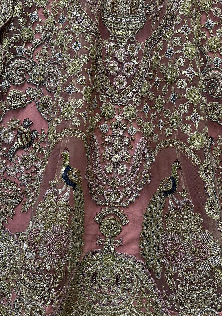 Pink Sequin Embroidered Net Lehenga Set