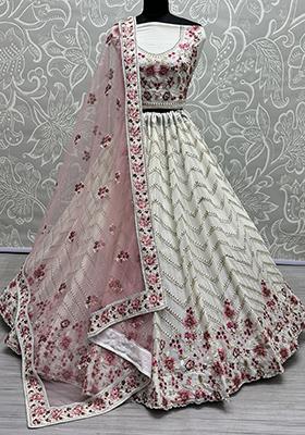 White Embroidered Georgette Lehenga Set