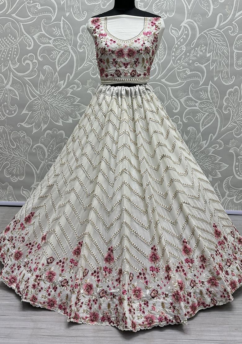 White Embroidered Georgette Lehenga Set