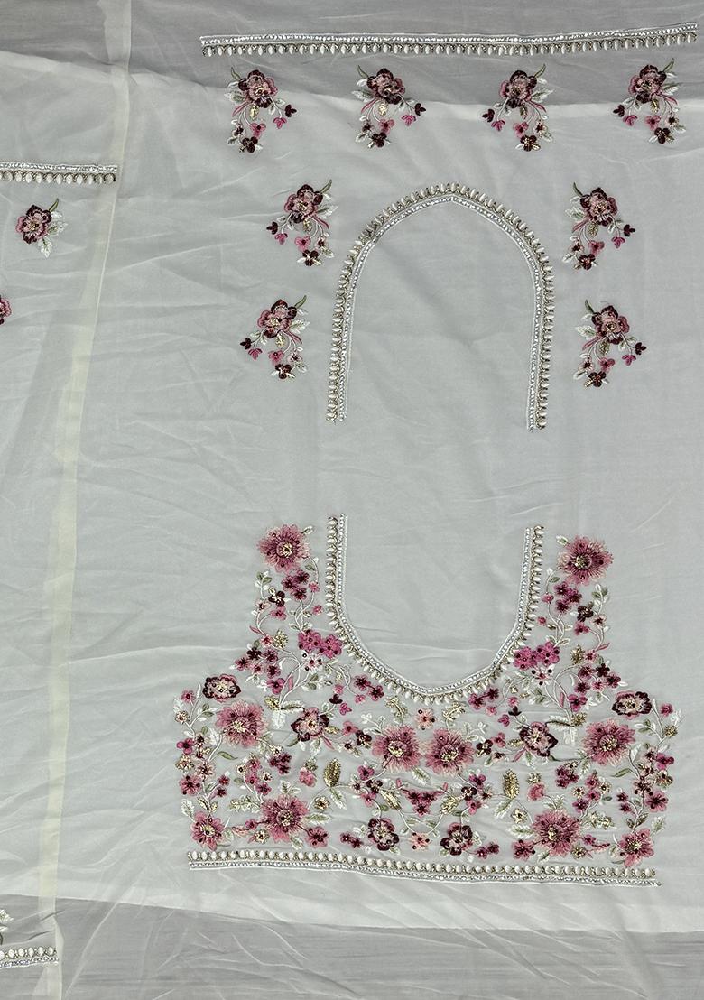 White Embroidered Georgette Lehenga Set