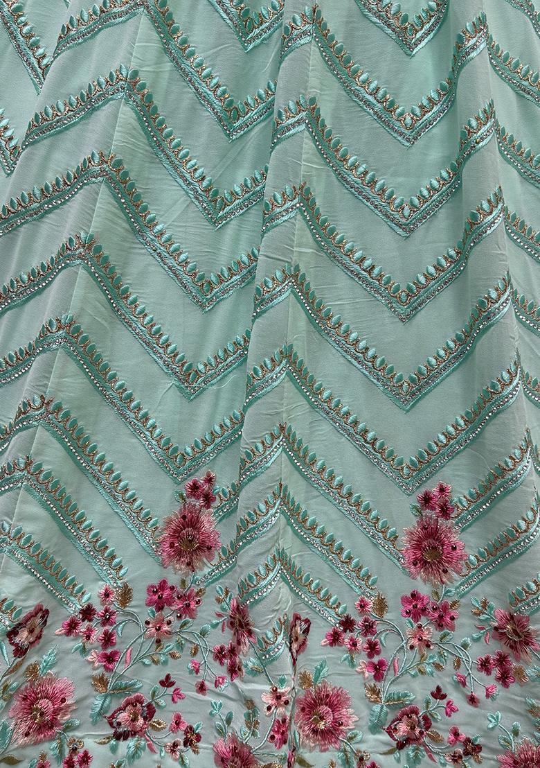 Green Embroidered Georgette Lehenga Set