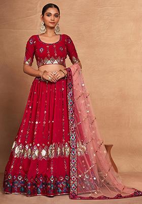 Pink Sequin Embroidered Georgette Lehenga Set