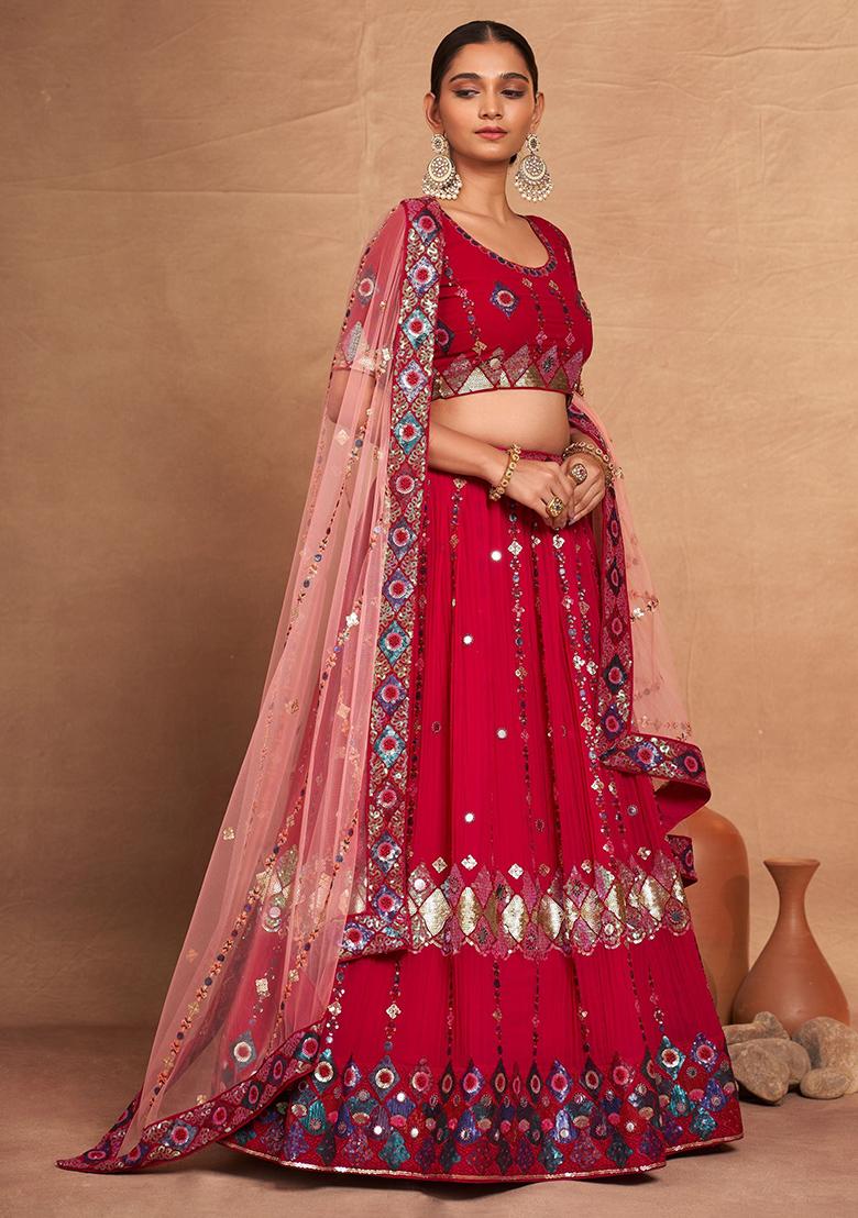 Pink Sequin Embroidered Georgette Lehenga Set