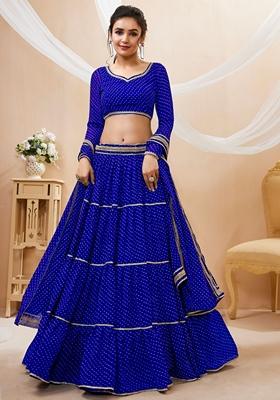 Blue Printed Georgette Lehenga Set