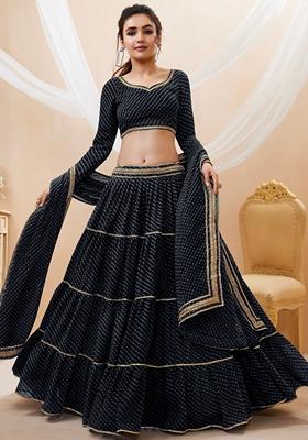 Black Printed Georgette Lehenga Set