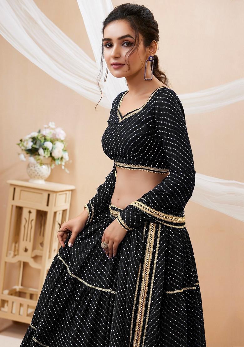Black Printed Georgette Lehenga Set