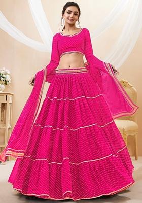 Pink Printed Georgette Lehenga Set