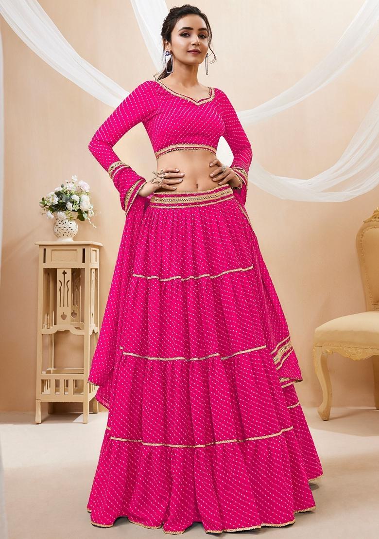 Pink Printed Georgette Lehenga Set