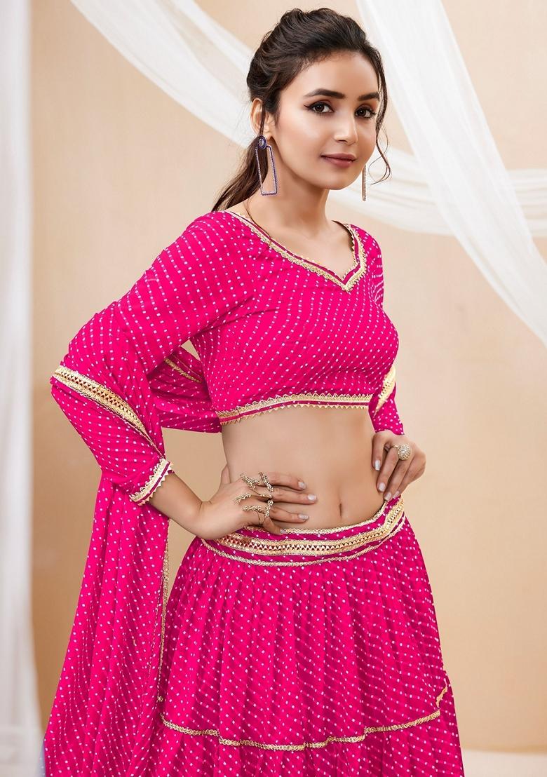 Pink Printed Georgette Lehenga Set