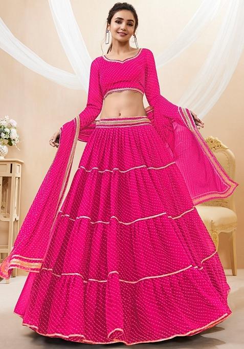 Pink Printed Georgette Lehenga Set