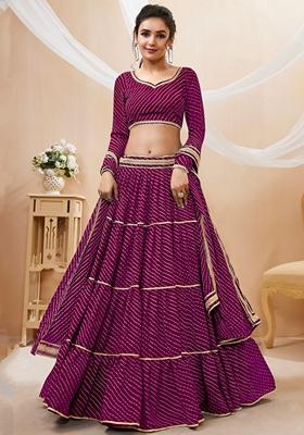 Purple Printed Georgette Lehenga Set
