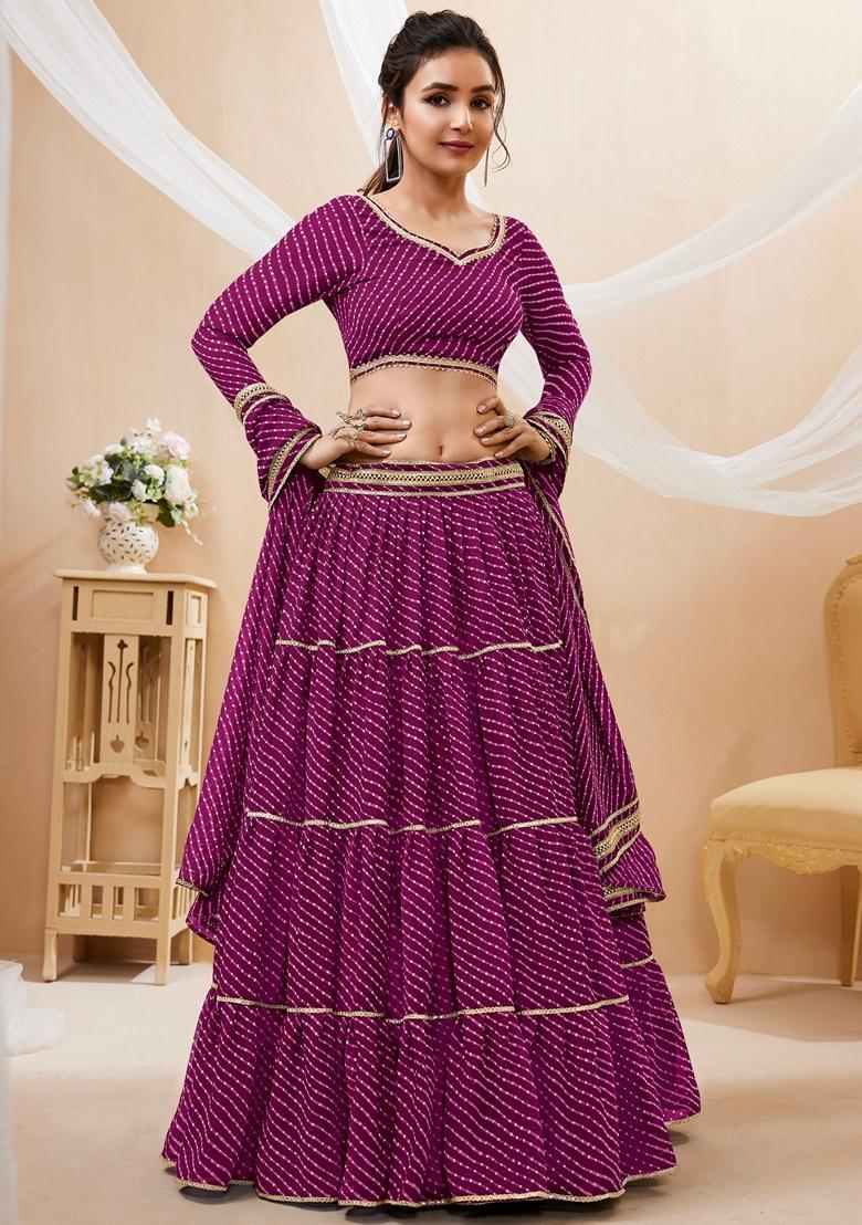 Purple Printed Georgette Lehenga Set