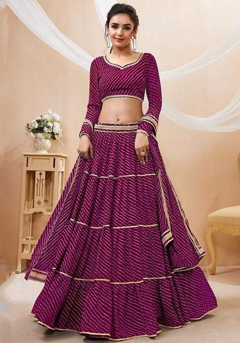 Purple Printed Georgette Lehenga Set