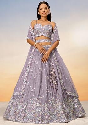 Purple Sequin Embroidered Chiffon Lehenga Set