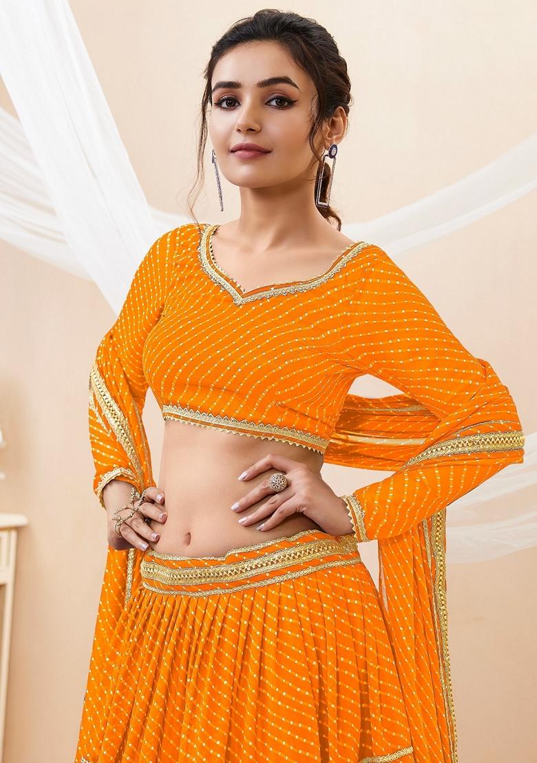 Yellow Printed Georgette Lehenga Set