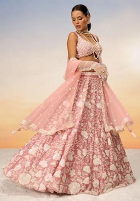 Peach Sequin Embroidered Georgette Lehenga Set