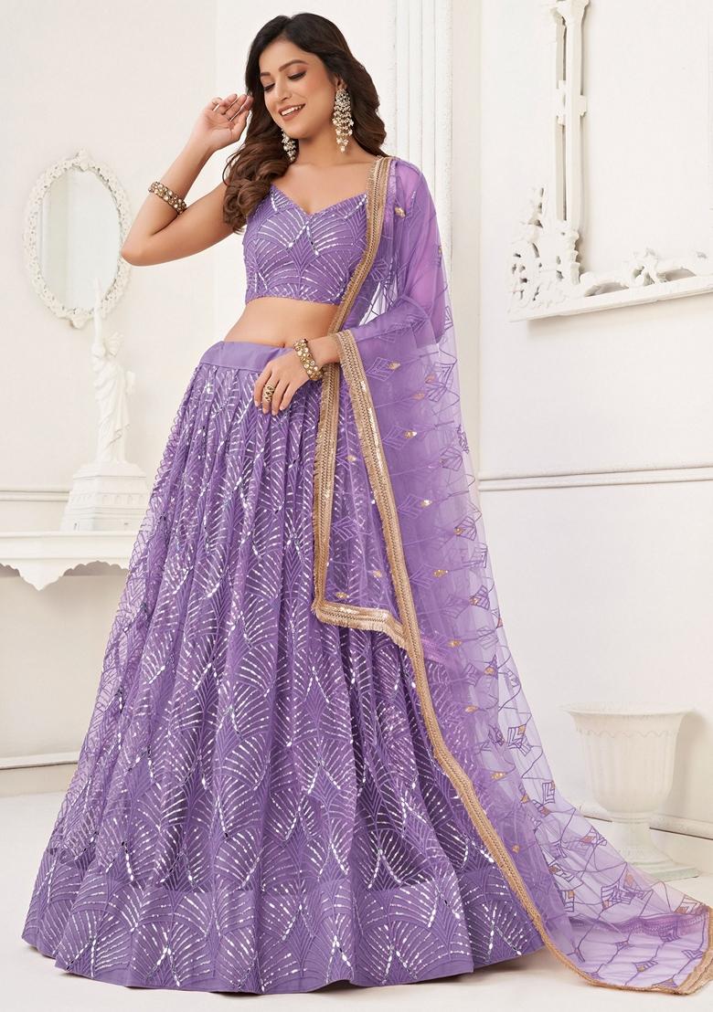 Lavender Embroidered Net Lehenga Set