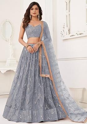 Grey Embroidered Net Lehenga Set