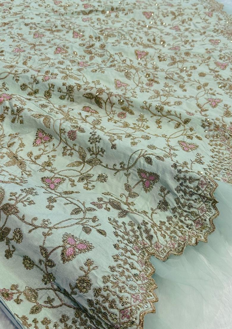 Green Embroidered Silk Lehenga Set