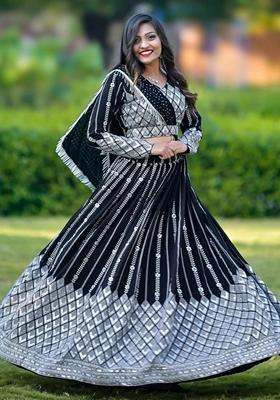 Black Sequin Embroidered Georgette Lehenga Set