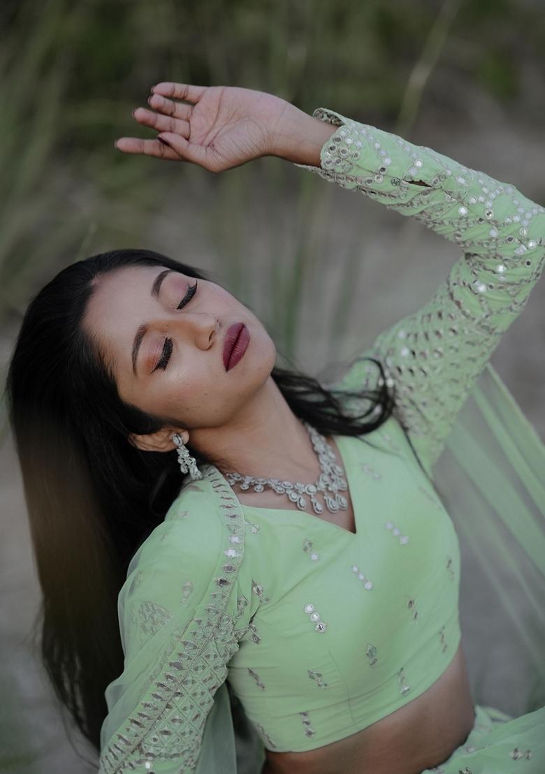 Green Sequin Embroidered Georgette Lehenga Set